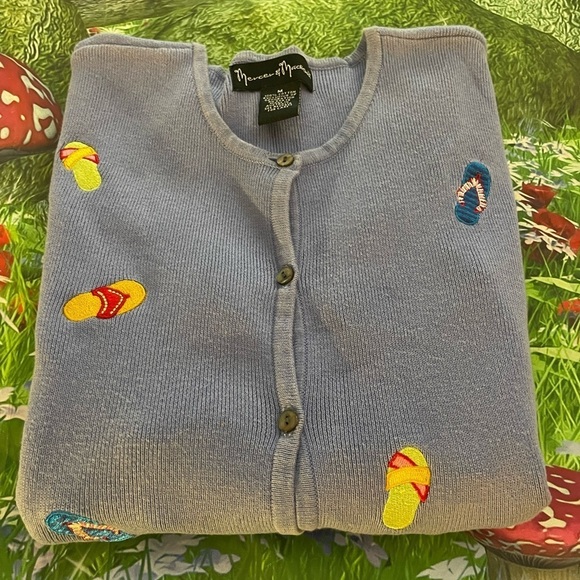 Mercer & Madison Thong/Slipper/Flipflops Embroidered Cardigan, Blue, Medium, GUC - Picture 2 of 7